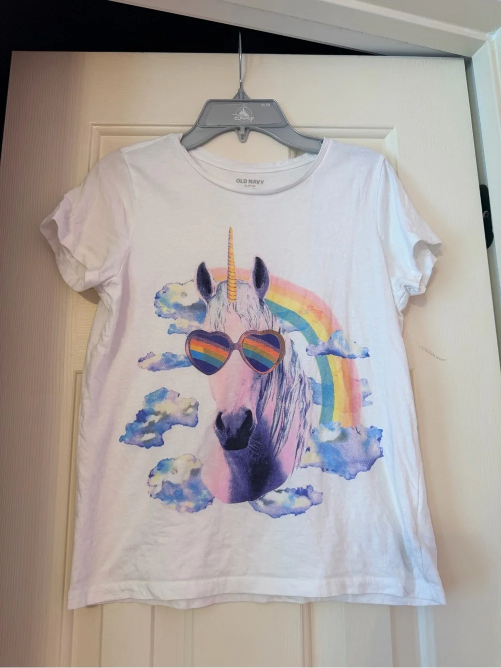 Old Navy White Girls' Unicorn Tee with Rainbow Sunglasses